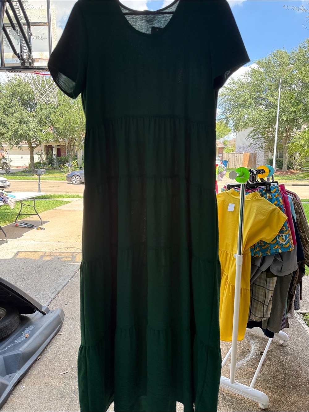 Ronni Nicole Dark Green Short Sleeve Tiered Maxi Dress